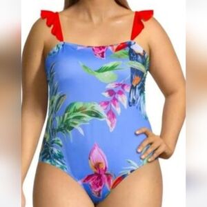 NEW Outdoor Oasis 2X One Piece Swimsuit Toucan Bouquet Msrp $82 2658-Q